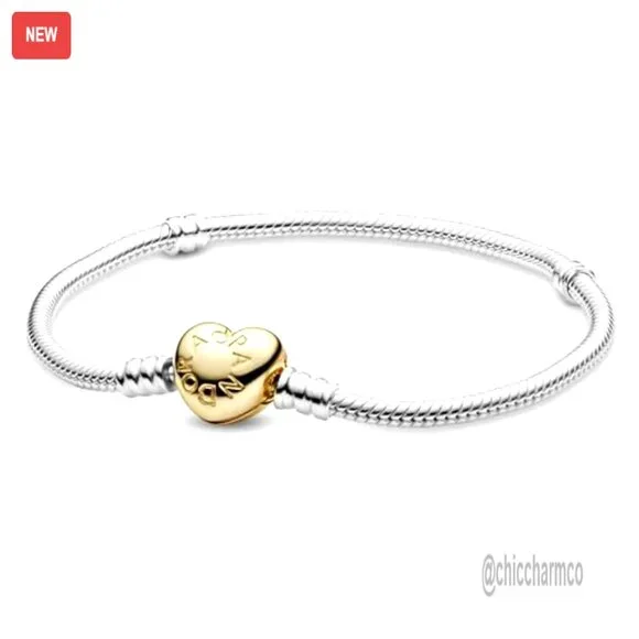 Sterling Silver Snake Chain Bracelet with Heart Clasp, 7.5 Inches, Gift Box